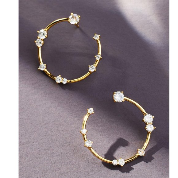 Anthropologie Delicate Crystal Circle Hoop Earrings - Picture 2 of 5
